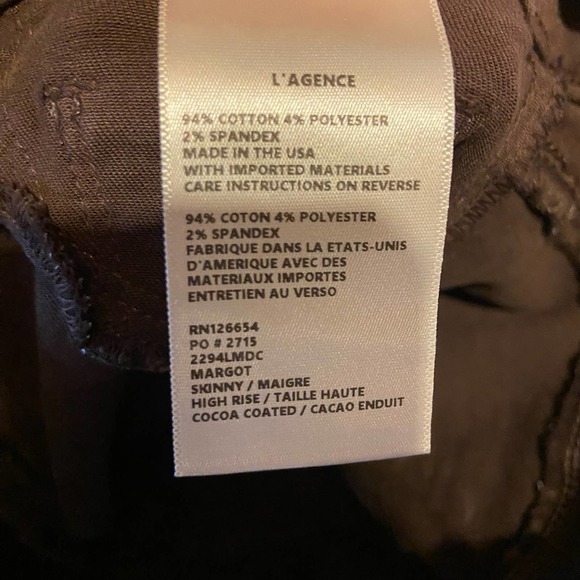 Luxury L’AGENCE boho preppy core Margot Skinny High Rise Cocoa Coated Jean Sz 26 - Picture 5 of 9